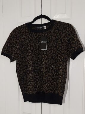 Ralph Lauren Top, NEW!Size Medium, Black Gold Knit, Short Sleeve